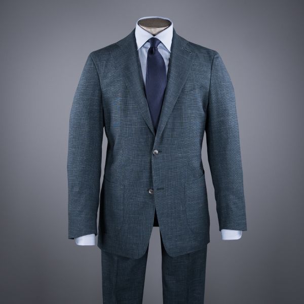 UNCONSTRUCTED LINNEN MIX HOUNDSTOOTH SUIT VERDE