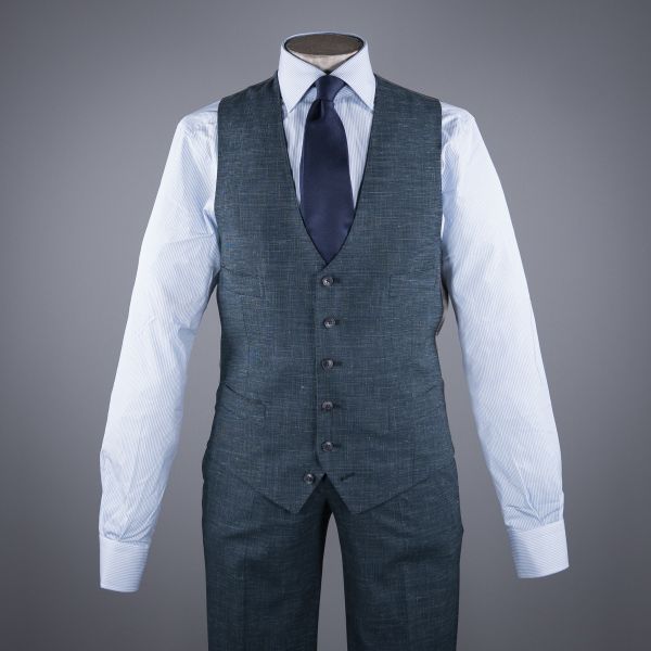 LINNEN MIX HOUNDSTOOTH WAISTCOAT VERDE