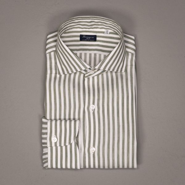 EDUARDO LINNEN STRIPE SHIRT VERDE BIANCO