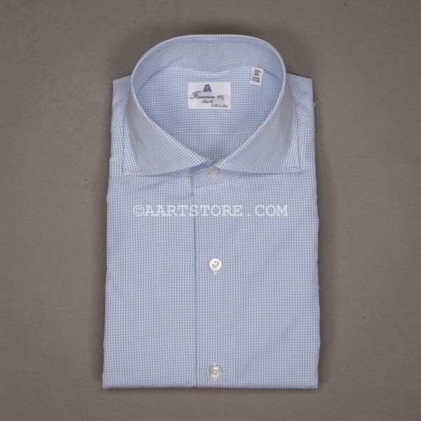 EDOUARDO 170 DUE MICRO GINGHAM SHIRT CIELLO