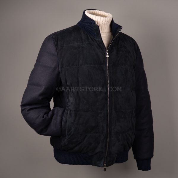 CASHMERE AND SUEDE DOWN BOMBER BLU NOTTE