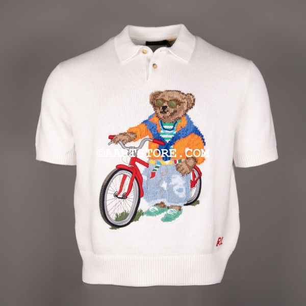 CLASSIC SS BiCYCLE BEAR KNIT POLOI WHITE