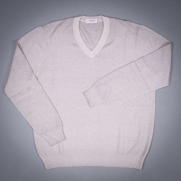 COTTON CASHMERE V NECK STONE