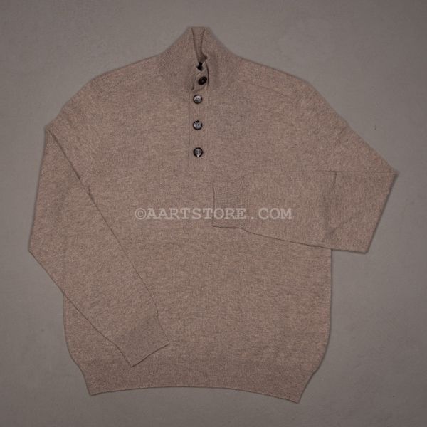 MOCK NECK BUTTON CASHMERE KNIT TOPO