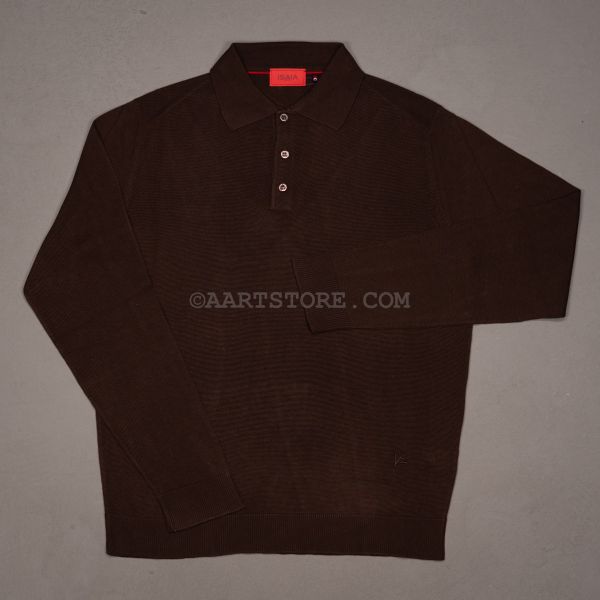 PURE SILK LS POLO KNIT CAFFE