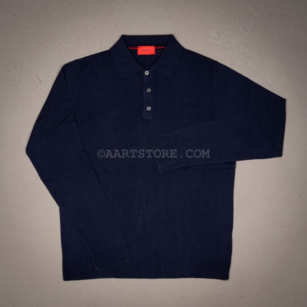 PURE SILK LS POLO KNIT BLU